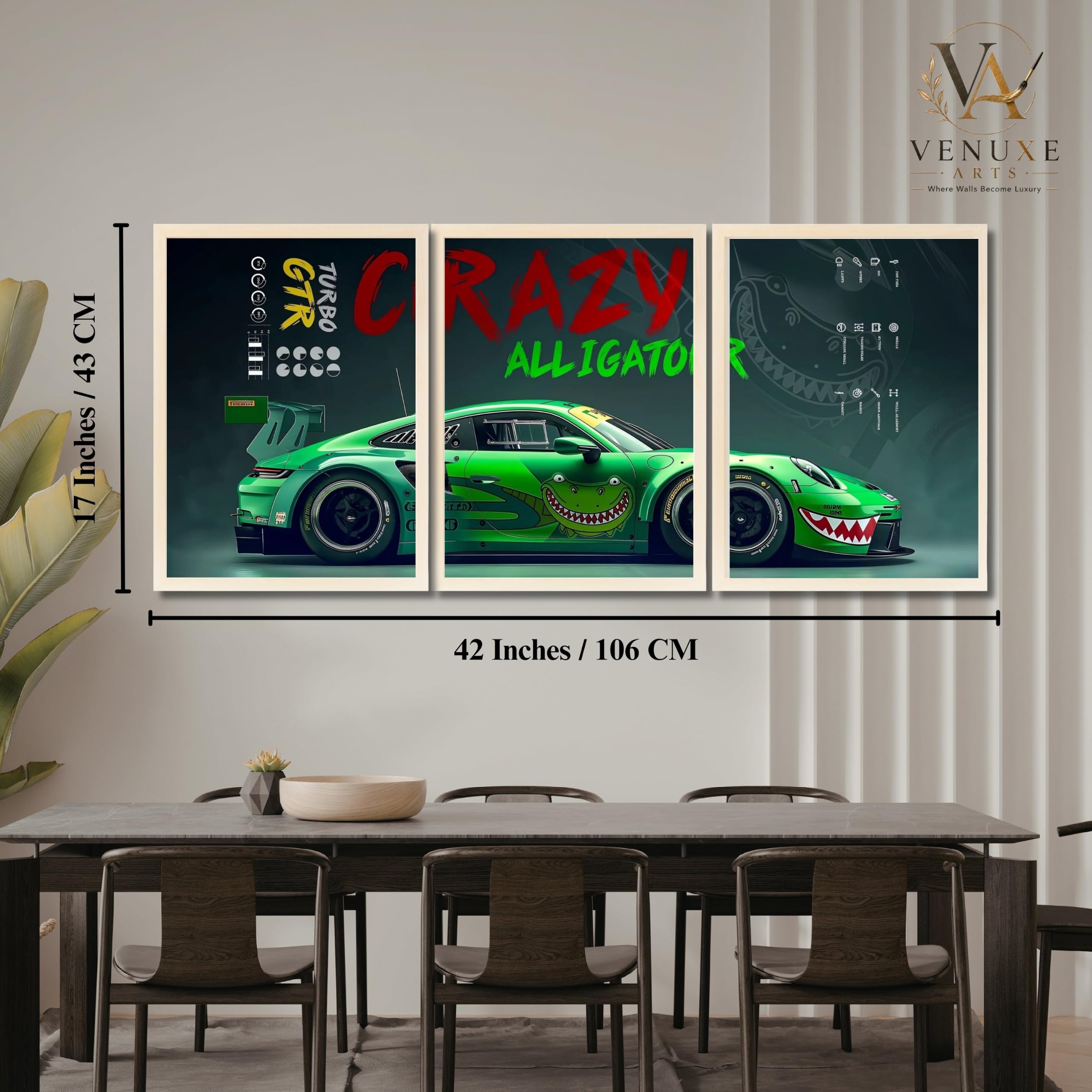 VENUXE ARTS Set Of 3 Big Sports Cars Framed Posters Gift Items for Boys Room Wall Decoration Bedroom Living Room Office Studio Décor | Car Poster Frame for Wall Décor