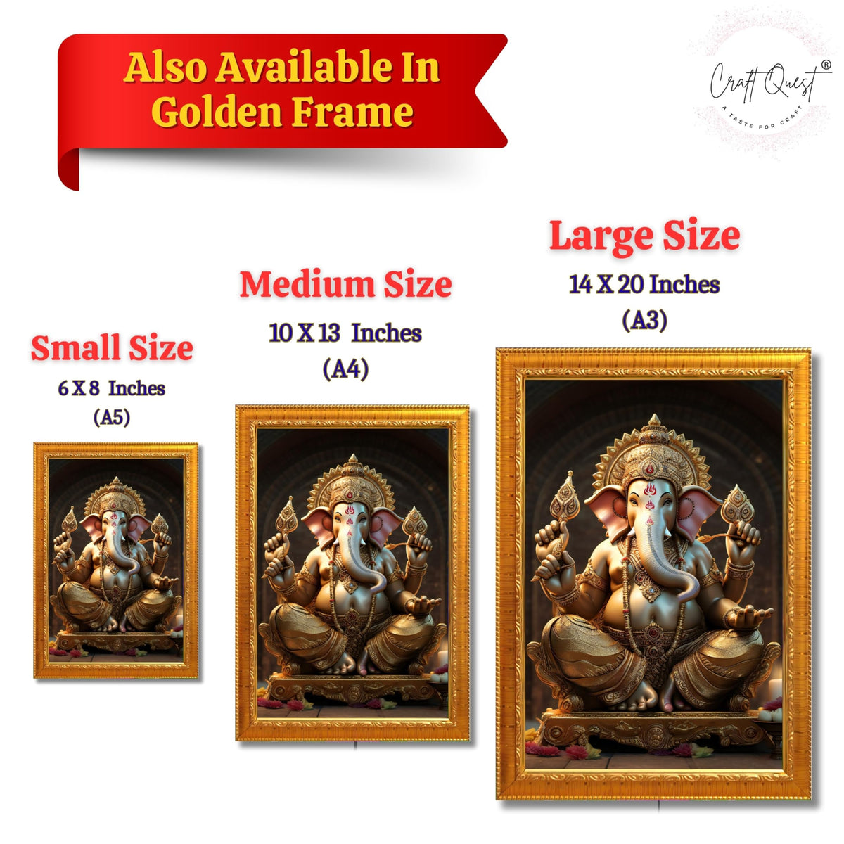 CRAFT QUEST Lord Ganpati Ganapathi Hanging Wall Painting Framed Home Decor GA-258