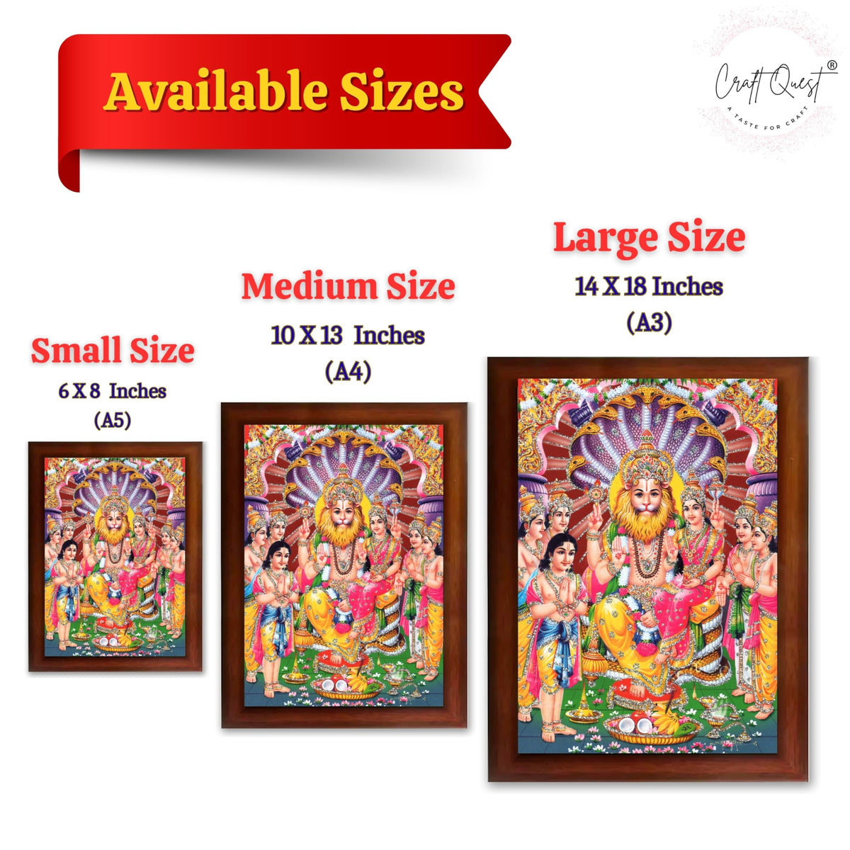CRAFT QUEST Narasimha Swamy Lord Narsingh Bhagwan Photo Framed | Acrylic Glass, Lightweight | Ideal for Home, Office, Temple & Puja Room, Wall Decor