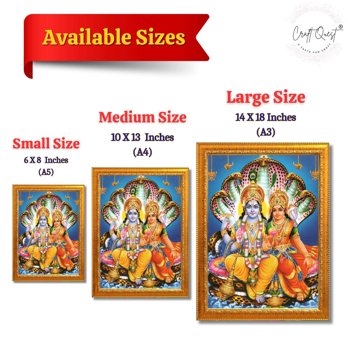CRAFT QUEST Laxmi Narayan Laxmi Vishnu Dev Lakshmi Devi Ji Wall Painting Framed Home Decor, Religious Photo Frame