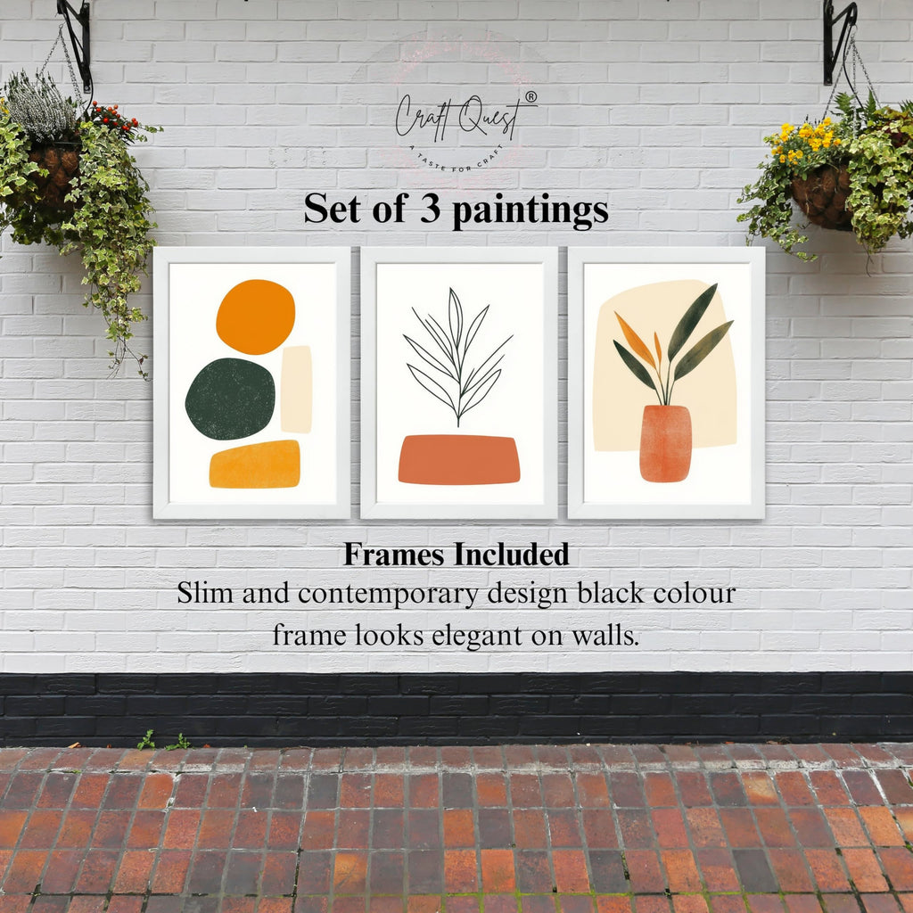 CRAFT QUEST SET OF 3 Organic Abstract Wall Art | Set of 3 Frames for Home Decoration | Ideal for Living Room, Bedroom & Offices