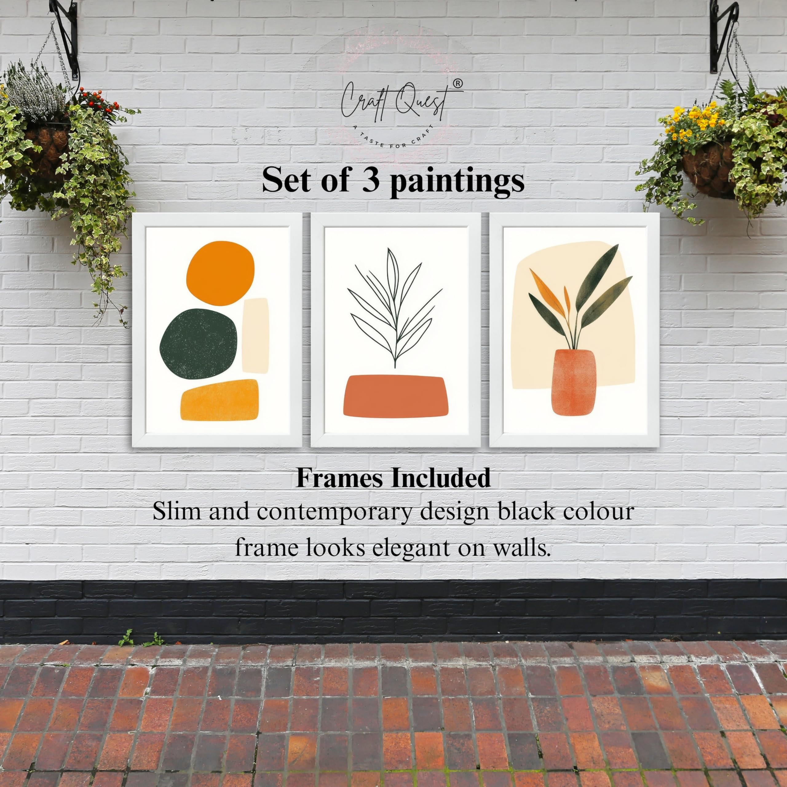 CRAFT QUEST SET OF 3 Organic Abstract Wall Art | Set of 3 Frames for Home Decoration | Ideal for Living Room, Bedroom & Offices