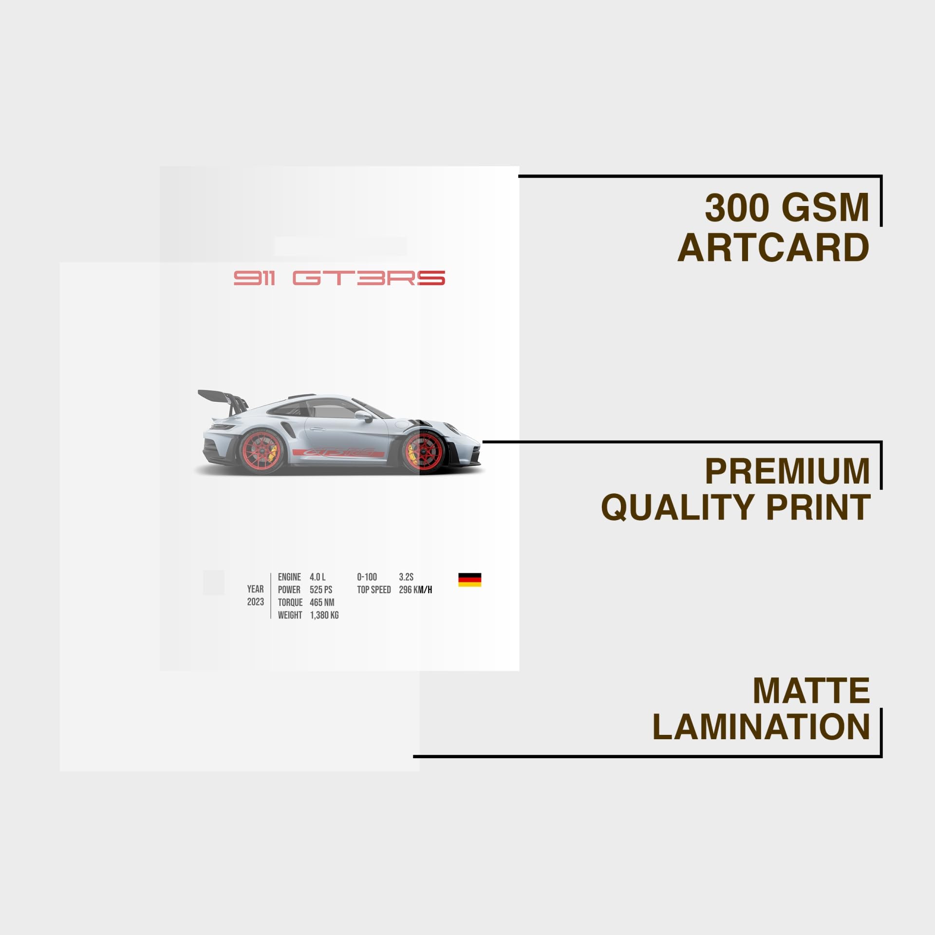 CodersParadise Porsche GT3RS Wall Poster Frames | 8x12 inch (A4 Size) | Hanging Wall Artwork Frames For Home Bedroom, Living Room and Walls Aesthetic-Paper