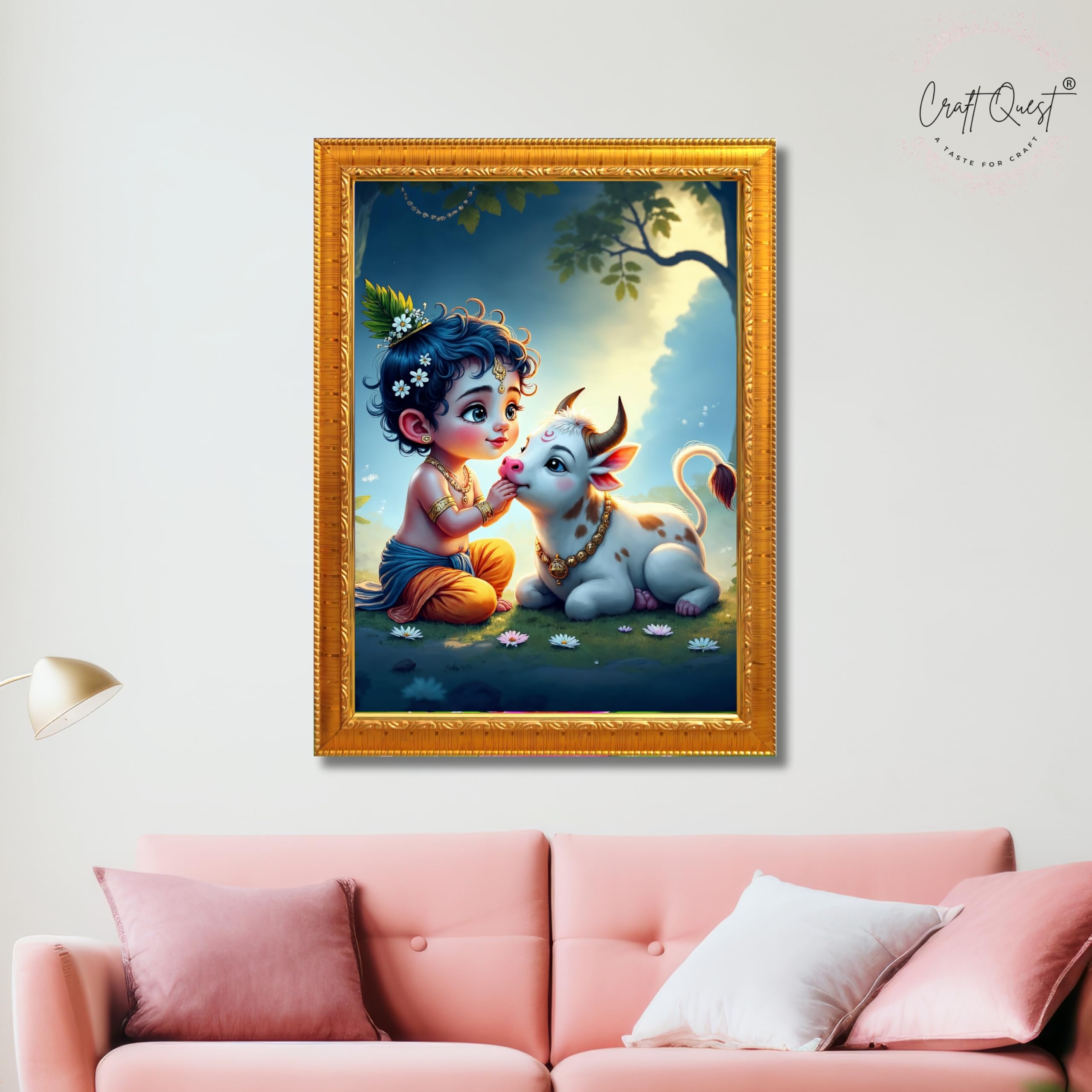 CRAFT QUEST Bal Gopal Makhan Chor Wall Photo Frame | Hindu God Kanha Devotional Home Decor | Gift Item
