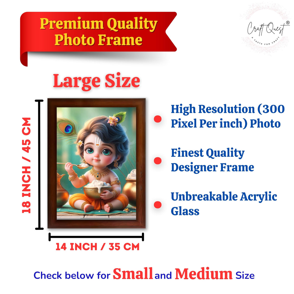 CRAFT QUEST Cute Baby Krishna HD Print | Little Krishna Frame for Home Temple, Office Desk, Car Dashboard
