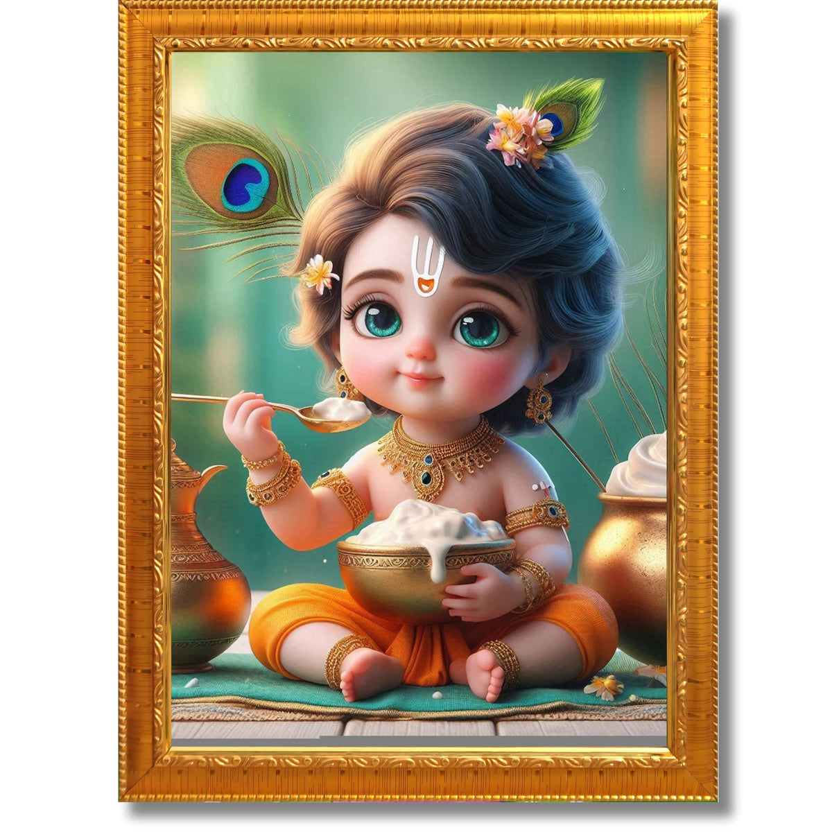 CRAFT QUEST Cute Baby Krishna HD Print | Little Krishna Frame for Home Temple, Office Desk, Car Dashboard