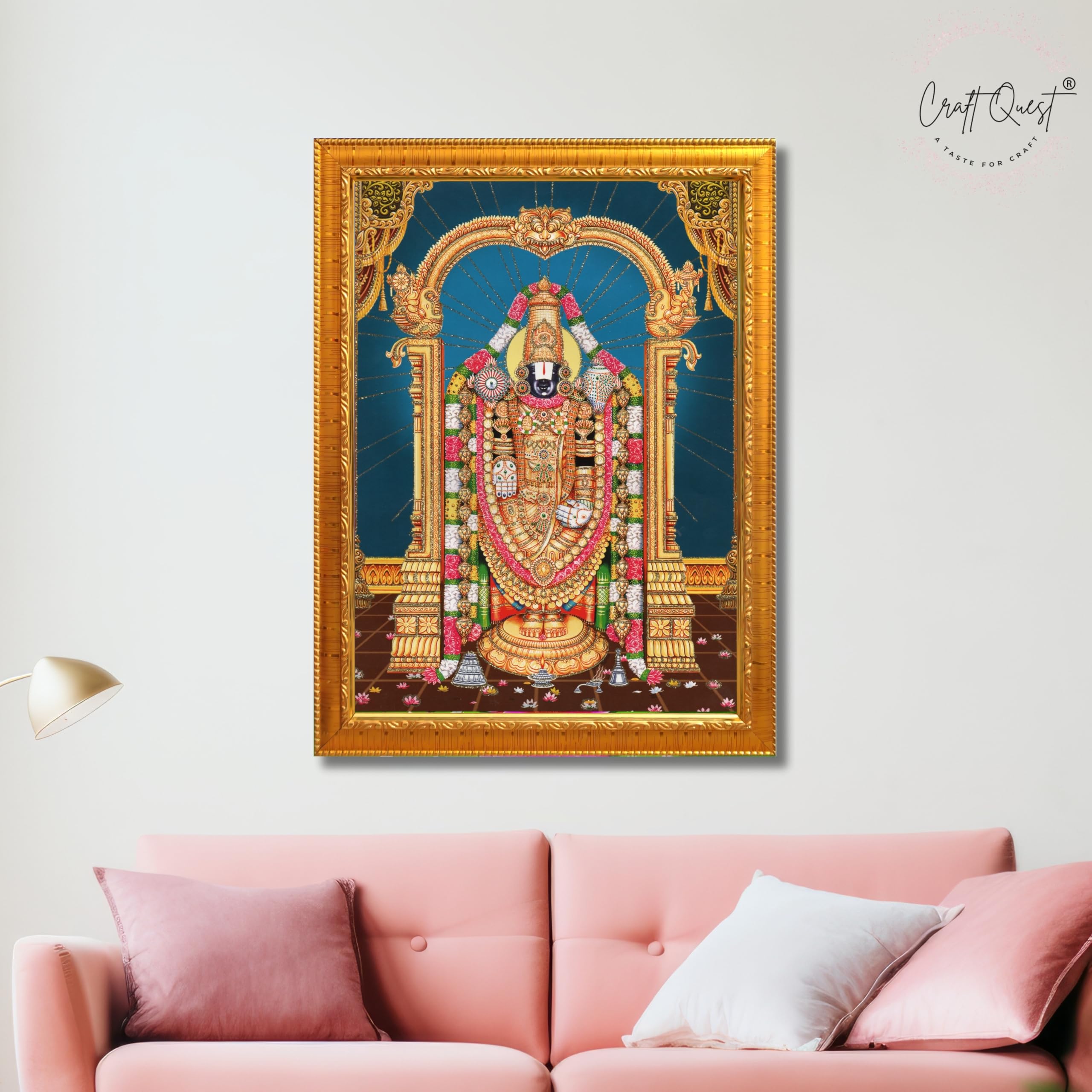 CRAFT QUEST Lord Tirupati Balaji Lakshmi Venkateshwara Swamy Wall Painting Framed Home Room Decor