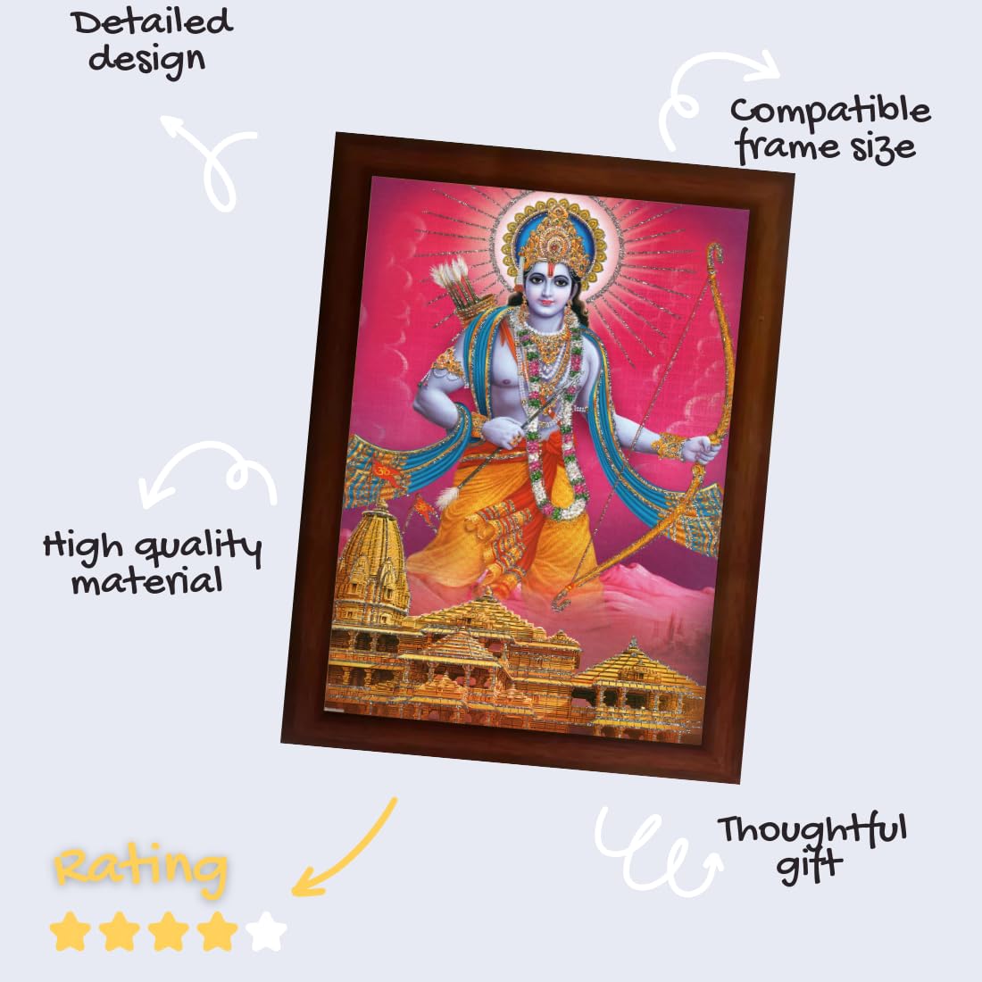 Craft Quest Ayodhya Ram Mandir Photo Frame For Wall Decoration Gift Item Painting/Shree Ram Darbar Photo Frame (14 inch X 10 inch, Brown, Religious)