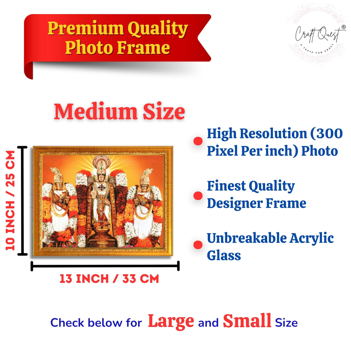 CRAFT QUEST Balaji Lakshmi Padmavati Venkateshwara Swamy Wall Photo Frame For Home, Temple, Pooja, Wall Décor Item