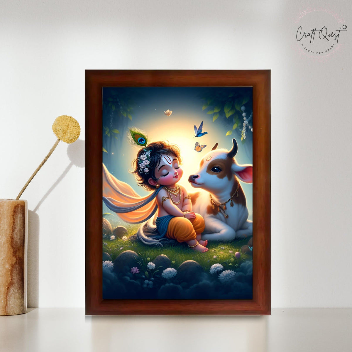 CRAFT QUEST Cute Bal Gopal HD Print | Premium Transparent Frame for Home Temple, Office Desk, Car Dashboard