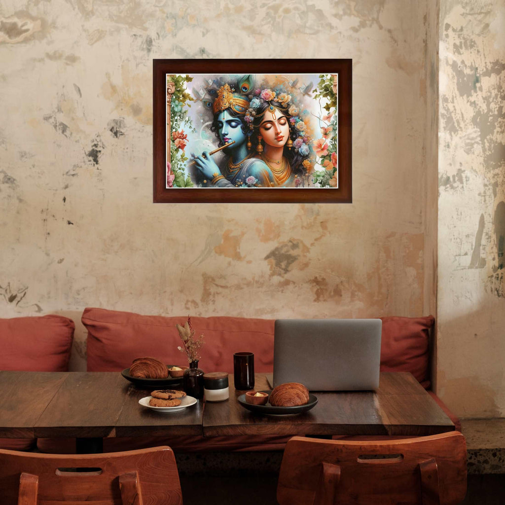 CRAFT QUEST Radha Krishna Art Photo Framed Painting for Home and Bedroom Wall Decoration of Size 14X10 Inches with Frame And Acrylic Glass RK212