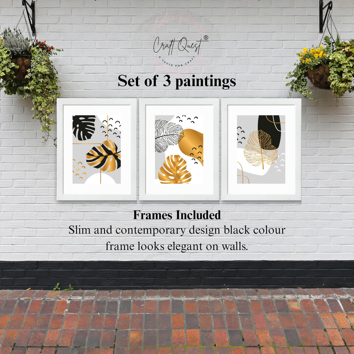 CRAFT QUEST Wall Art Decor Paintings | Set of 3 Abstract Wall Art Frames for Home Decoration | Ideal for Living Room, Bedrooms & Offices