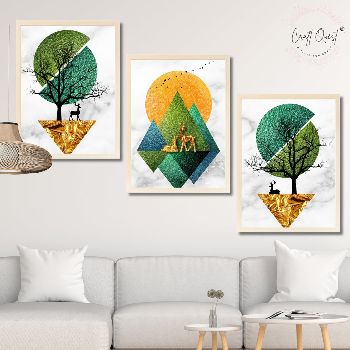 CRAFT QUEST Modern Art Abstract Wall Art | Set of 3 Frames for Home Decoration | Ideal for Living Room, Bedroom & Offices