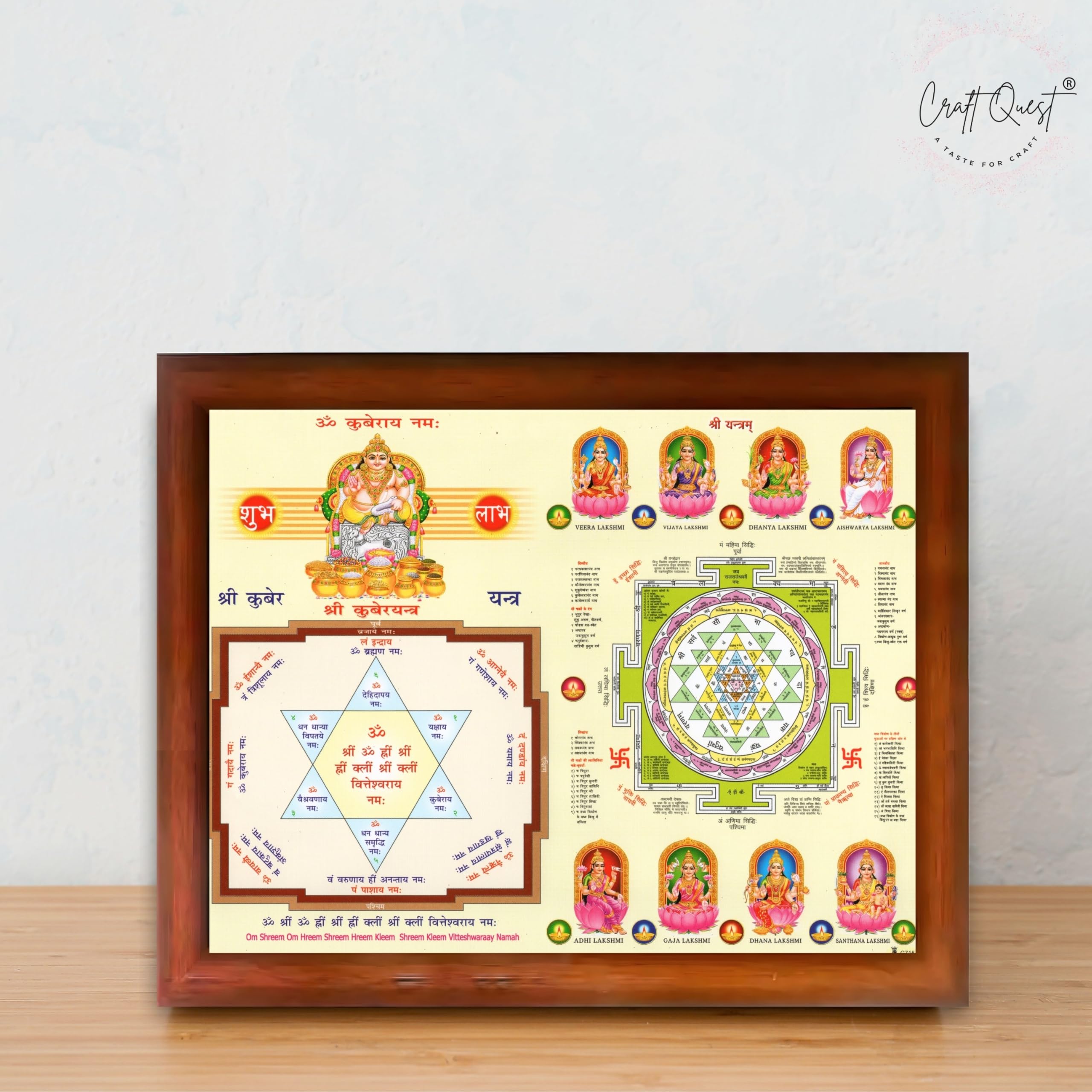 CRAFT QUEST Lord Kuber Yantra Laminated Photo Frame | Hindu Religious Wall Decor, Wealth & Prosperity Yantra for Puja | Ideal Spiritual Gift