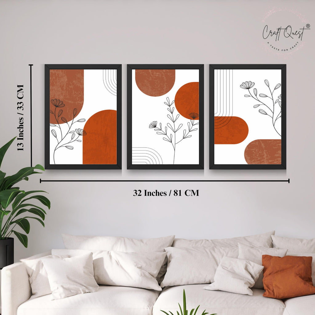 CRAFT QUEST Wall Art Decor Paintings | Set of 3 Abstract Wall Art Frames for Home Decoration | Ideal for Living Room, Bedroom & Offices