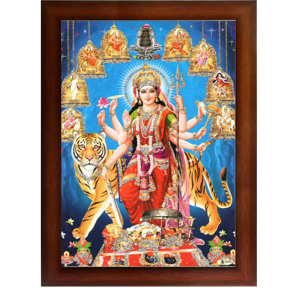 CRAFT QUEST Durga Maa MataJi Goddess Navdurga Durga Wall Painting Framed Home and Pooja Décor Item