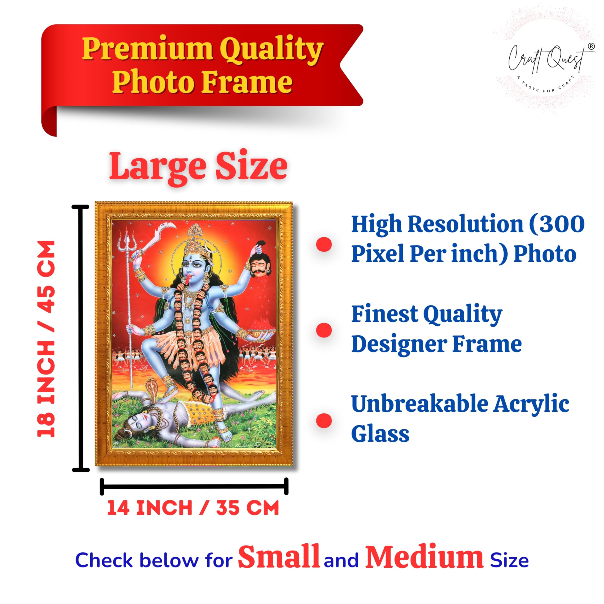 CRAFT QUEST Kali Mata photo with frame, God Religious Framed Painting