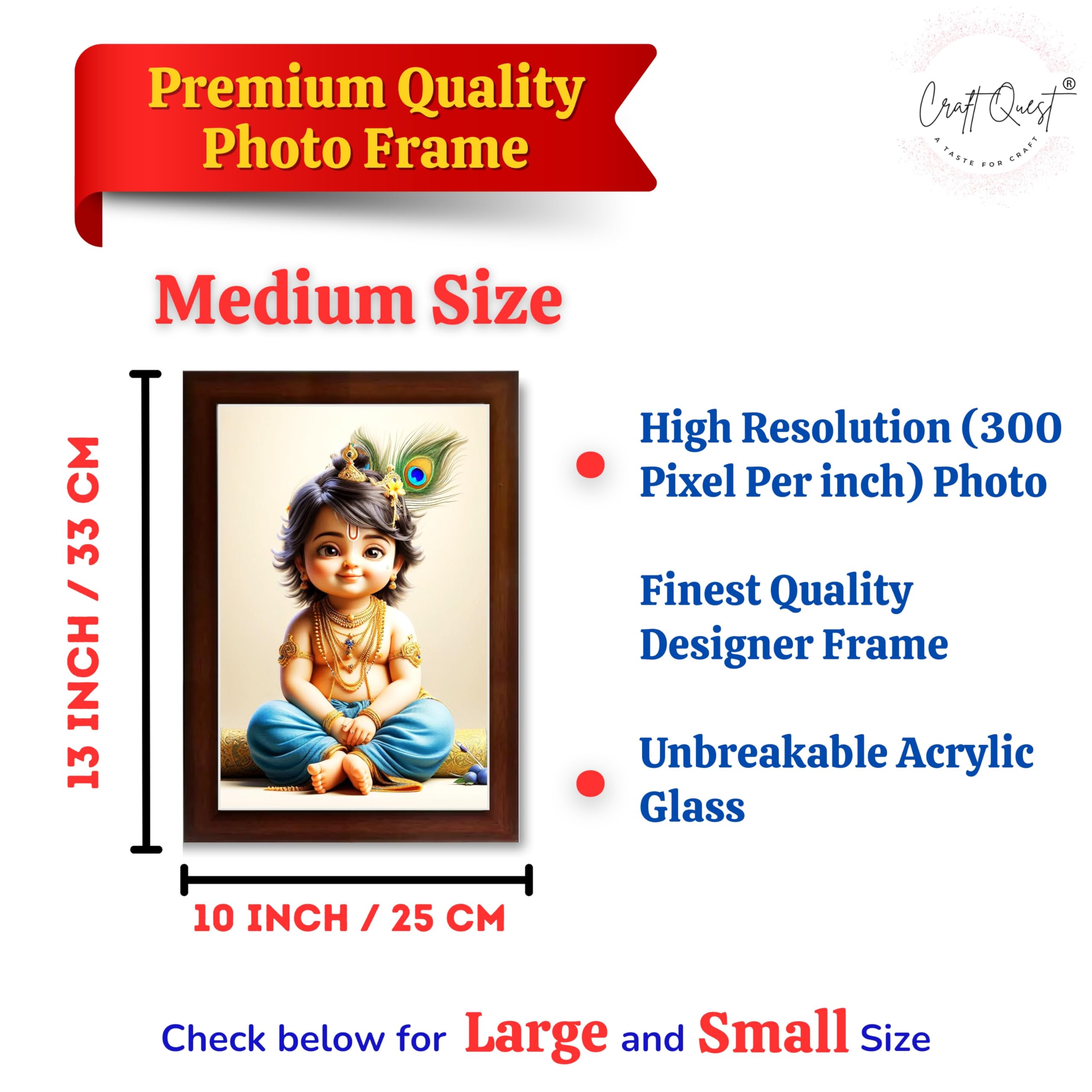 CRAFT QUEST Bal Gopal Painting | Krishna Photo Frames for Walls, Home, Bedroom, Living Room and Home Decor Item