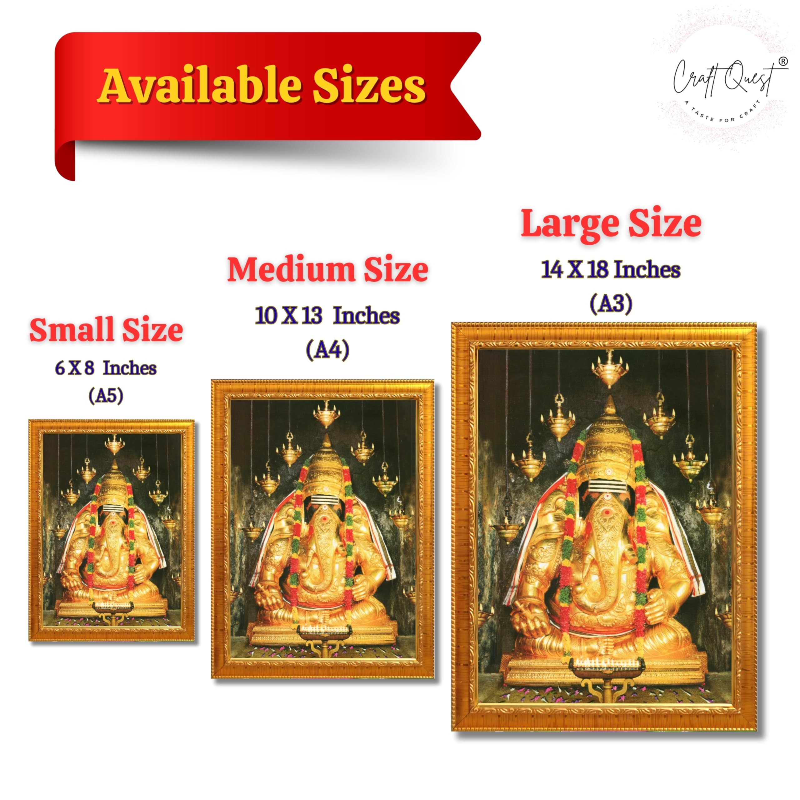 CRAFT QUEST Pillayarpatti Karpaga Vinayagar Hanging Wall Painting Photo Framed | South God Picture Frame for Home, Office, Temple & Gifting, Decor
