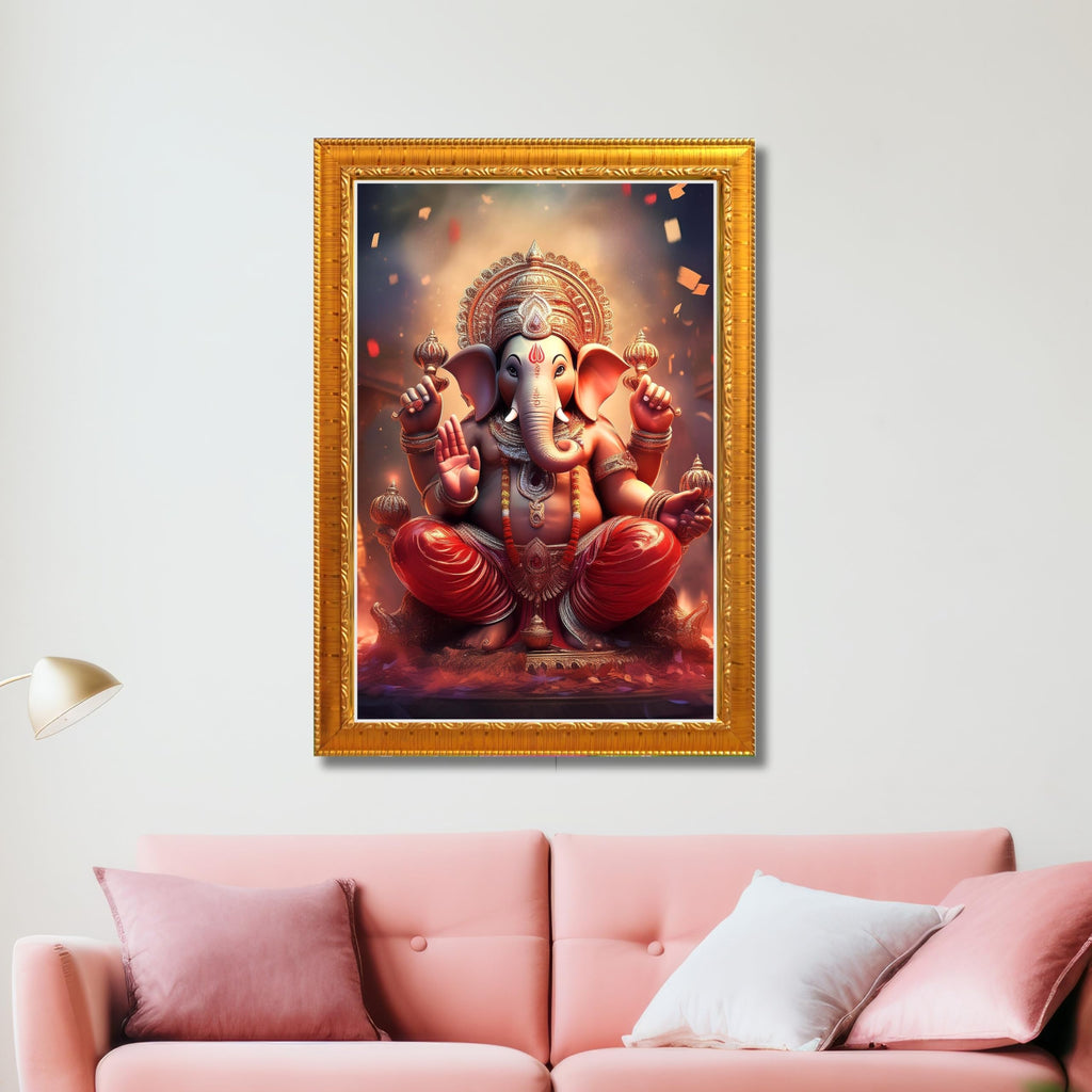CRAFT QUEST Lord Ganesha Ji Laminated God Photo Frame Wall Decor Mandir Pooja Poster Religious Painting Divine Hindu Temple Decoration Spiritual Blessings Home Office Gift