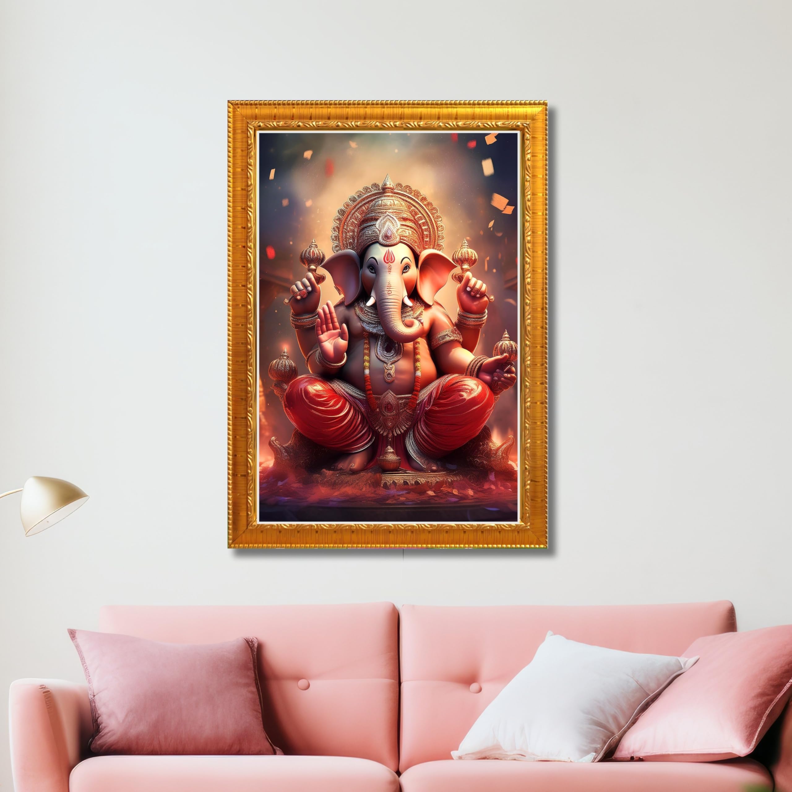 CRAFT QUEST Lord Ganesha Ji Laminated God Photo Frame Wall Decor Mandir Pooja Poster Religious Painting Divine Hindu Temple Decoration Spiritual Blessings Home Office Gift