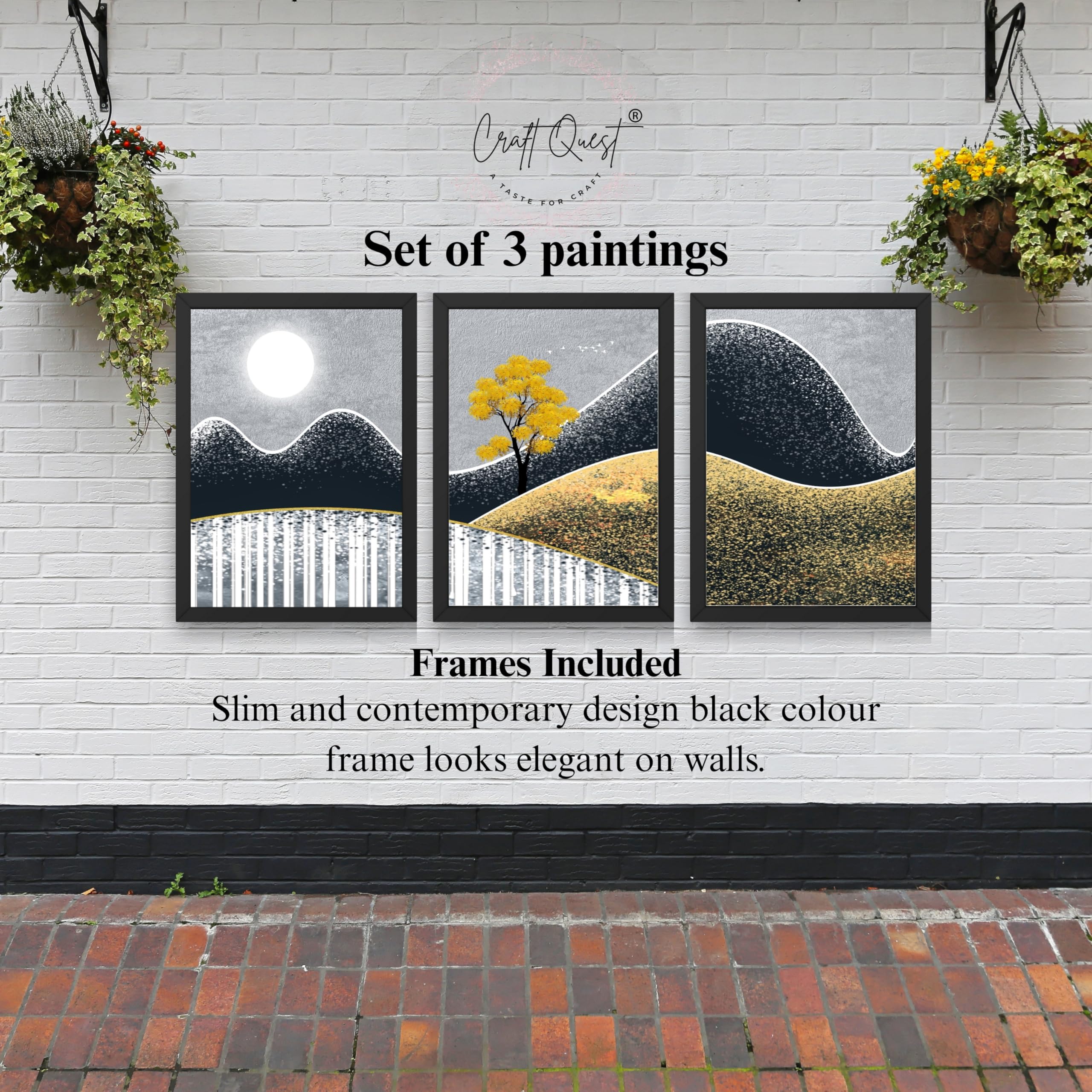CRAFT QUEST Modern Abstract Landscape Art | Set of 3 Frames for Home Decoration | Ideal for Living Room, Bedroom & Offices