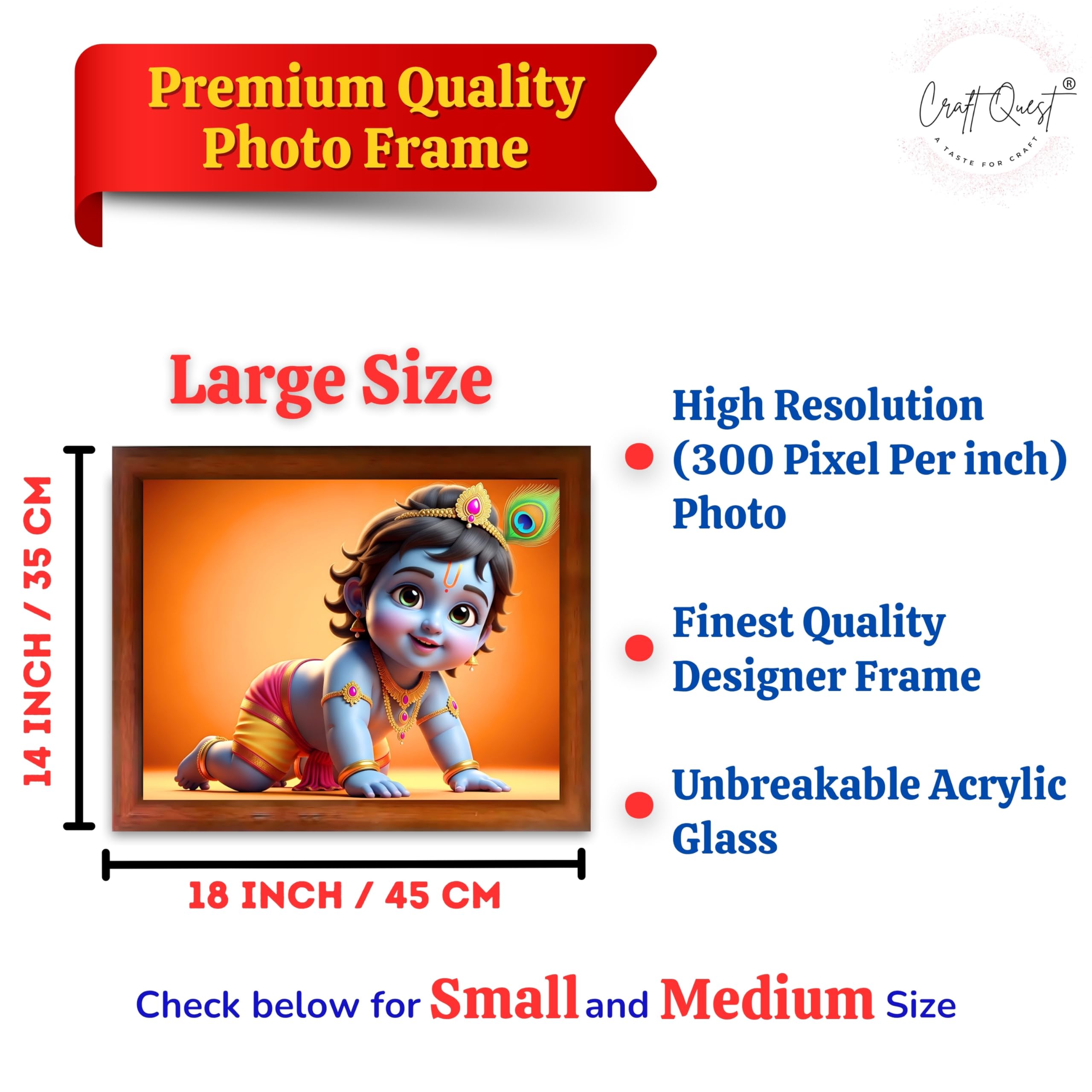 CRAFT QUEST Shri Bal Gopal Painting | Krishna Photo Frames for Walls, Home, Living Room and Home Décor