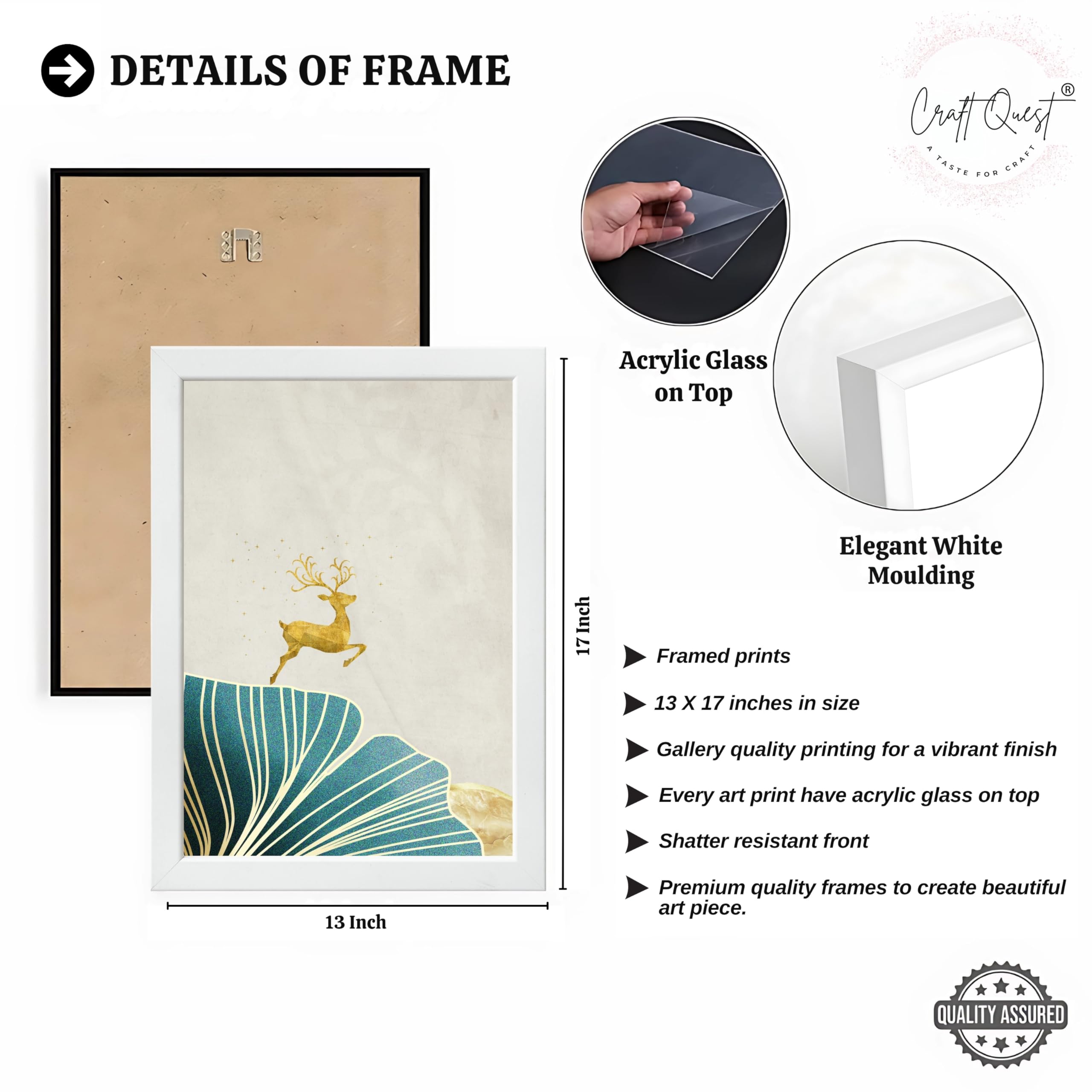 CRAFT QUEST Modern Art Landscape Of Golden Tree & Deer Wall Art | Set of 3 Frames for Home Decoration | Ideal for Living Room, Bedroom & Offices