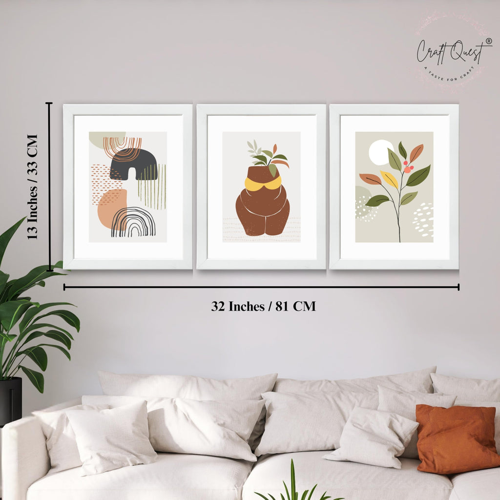 CRAFT QUEST Abstract Minimalist Art Modern Design | Set of 3 Frames for Home Decoration | Ideal for Living Room, Bedroom & Offices