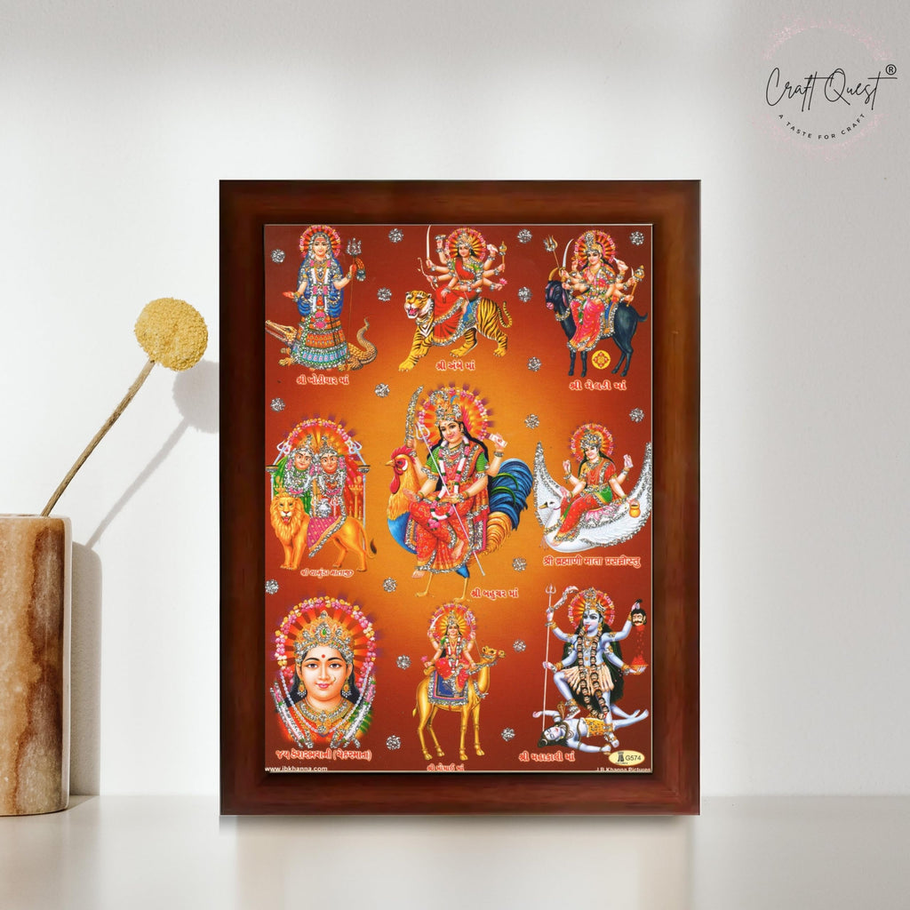 CRAFT QUEST Goddess Navdurga Durga MataJi Wall Painting Framed Home and Pooja Décor Item
