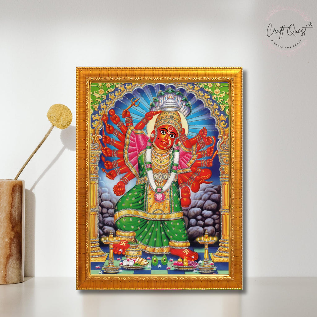 CRAFT QUEST Saptashrungi/Saptashringi Devi, God Religious Framed Painting