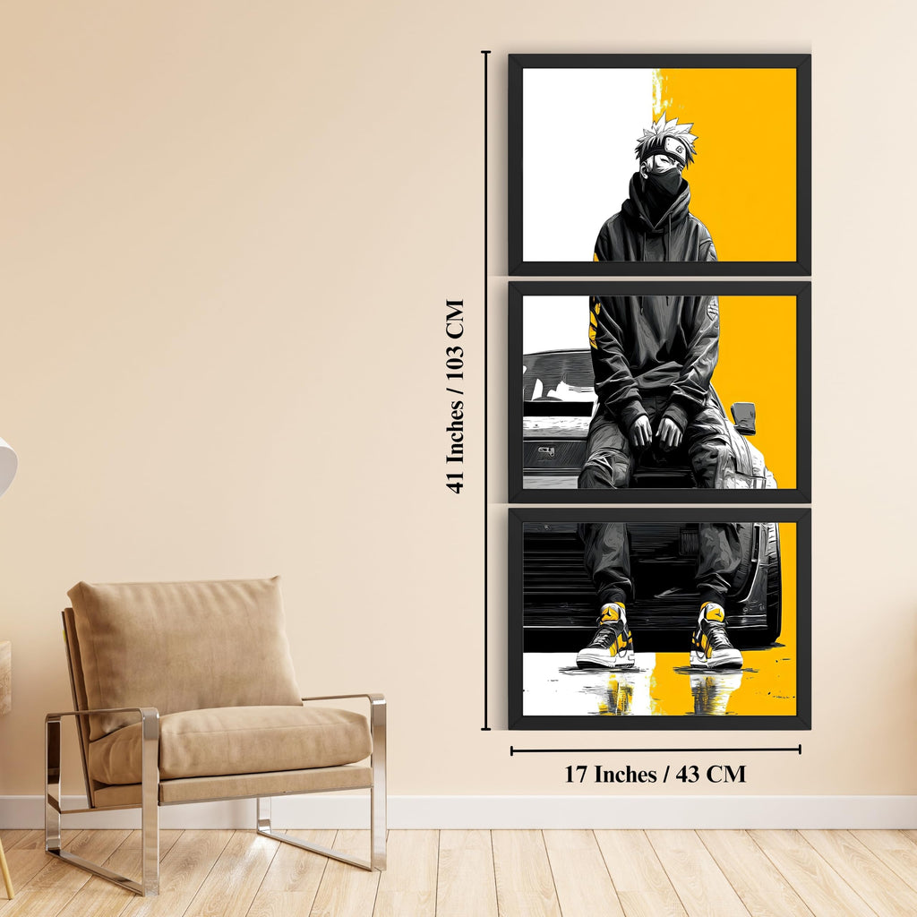 VENUXE ARTS Set Of 3 Anime Characters Wall Framed |Anime Characters Framed Poster for Living Room Bedroom Gaming Room Studio Wall Decor