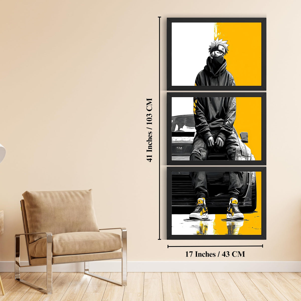 VENUXE ARTS Set Of 3 Anime Characters Wall Framed |Anime Characters Framed Poster for Living Room Bedroom Gaming Room Studio Wall Decor