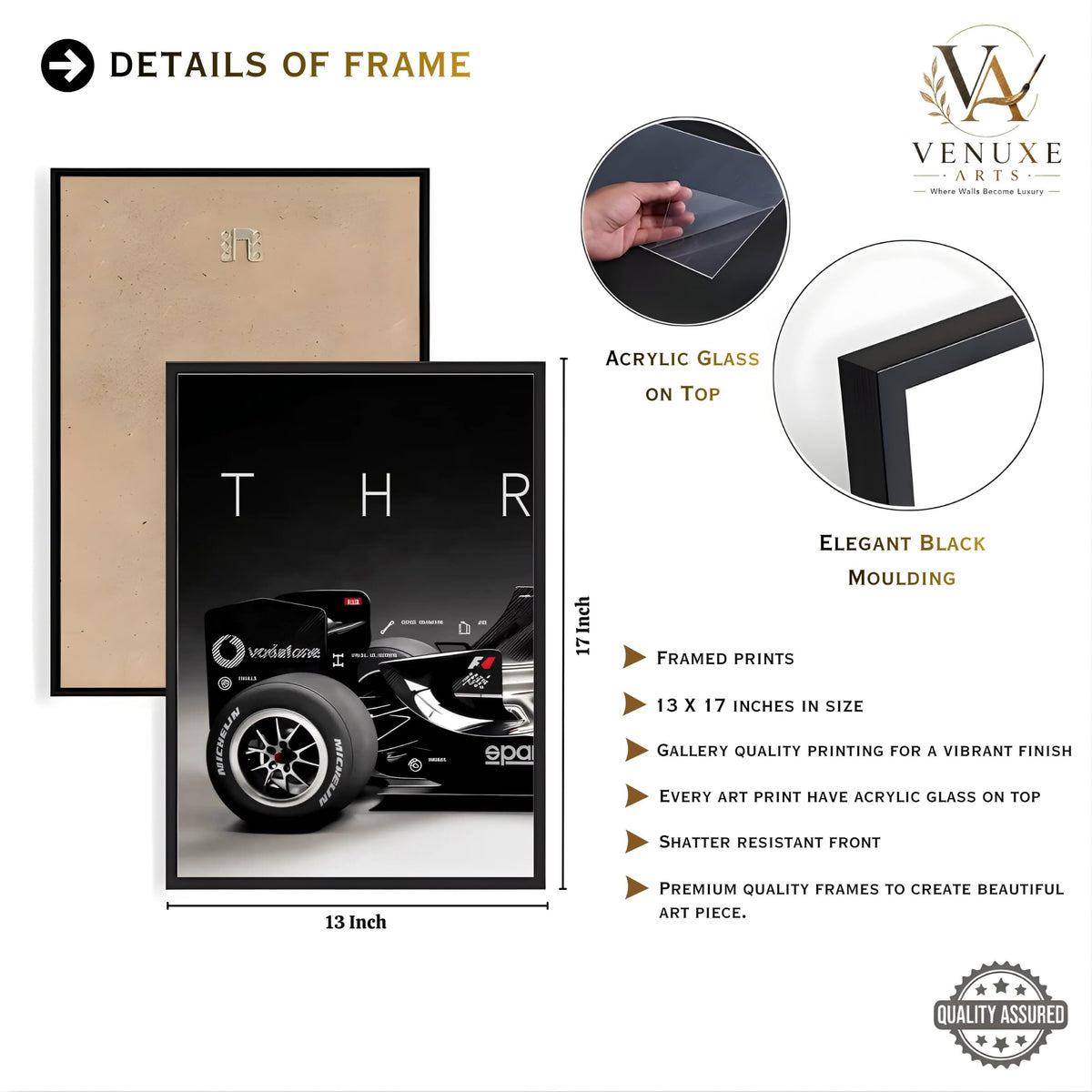 VENUXE ARTS Set Of 3 Big Sports Cars Framed Posters Gift Items for Boys Room Wall Decoration Bedroom Living Room Office Studio Décor | Car Poster Frame for Wall Décor