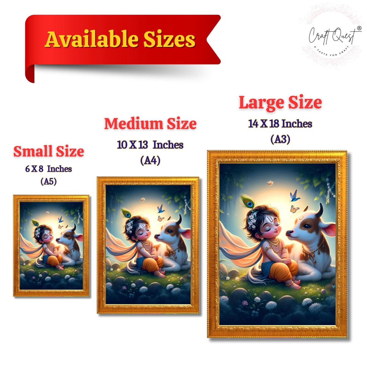 CRAFT QUEST Cute Bal Gopal HD Print | Premium Transparent Frame for Home Temple, Office Desk, Car Dashboard