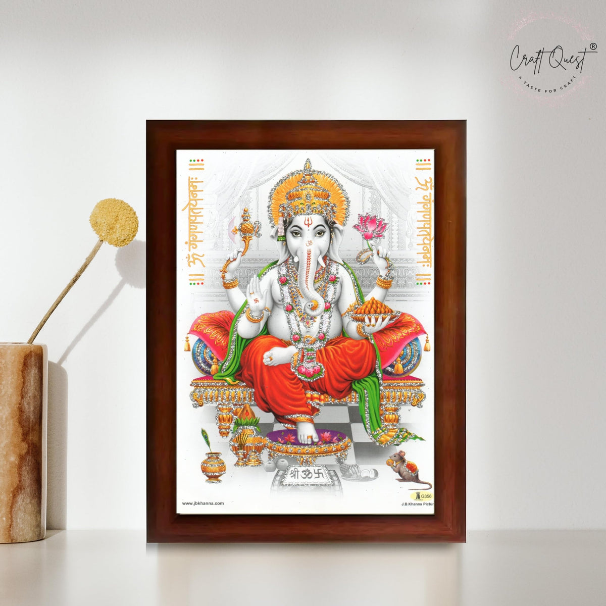 CRAFT QUEST Lord Ganpati Modern Wall Art Painting With Frame For Pooja, Home and Office Decor Item