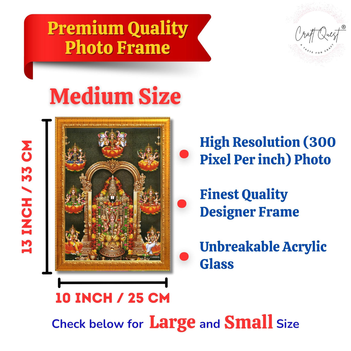 CRAFT QUEST Lord Tirupati Balaji Lord Venkateshwara Swamy Wall Painting Framed, Home, Temple, Pooja, Wall Décor Item