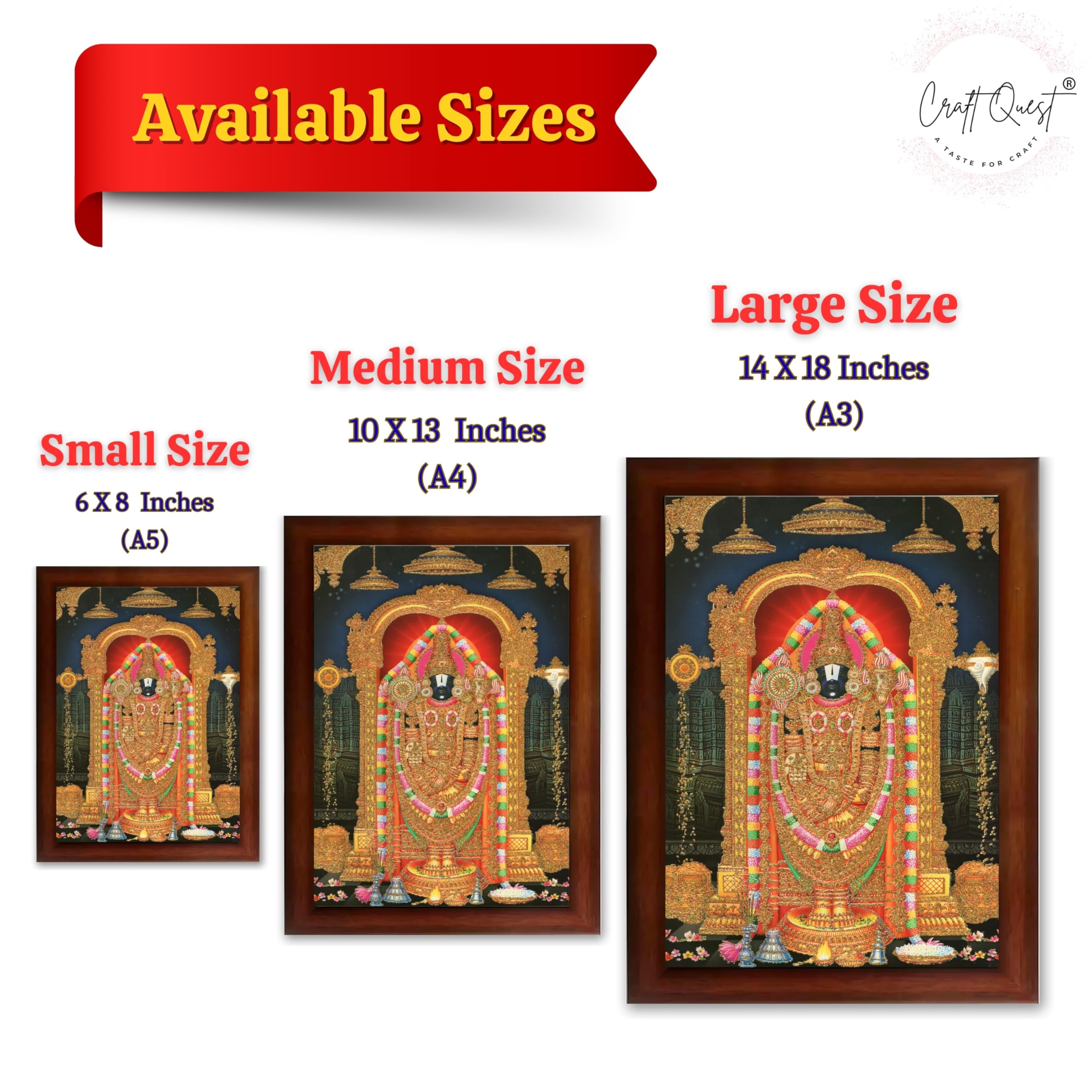 CRAFT QUEST Tirupati Balaji Lord Venkateshwara Swamy Wall Painting Framed Home Décor