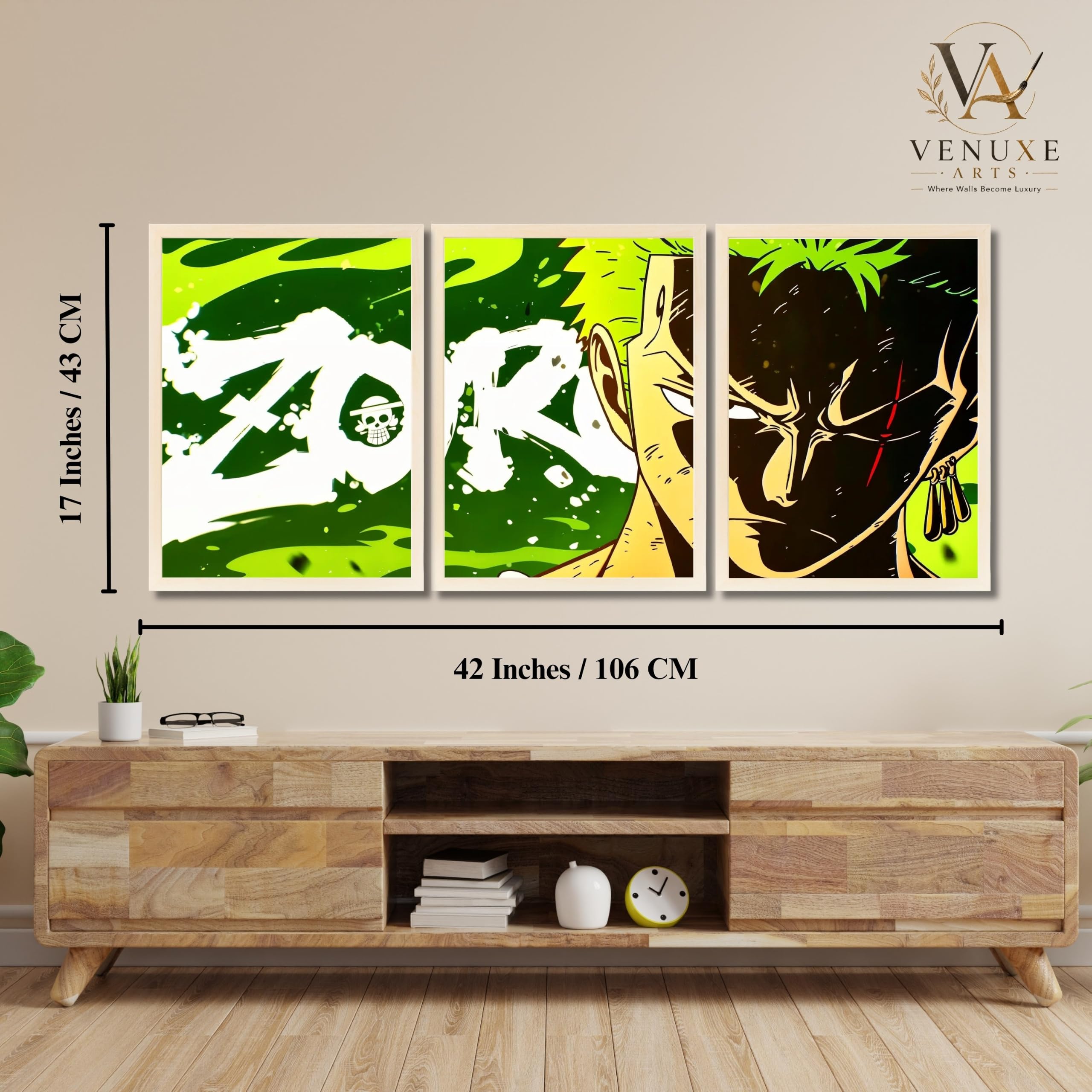 VENUXE ARTS Set Of 3 Anime Characters Wall Framed |Anime Characters Framed Poster for Living Room Bedroom Gaming Room Studio Wall Decor