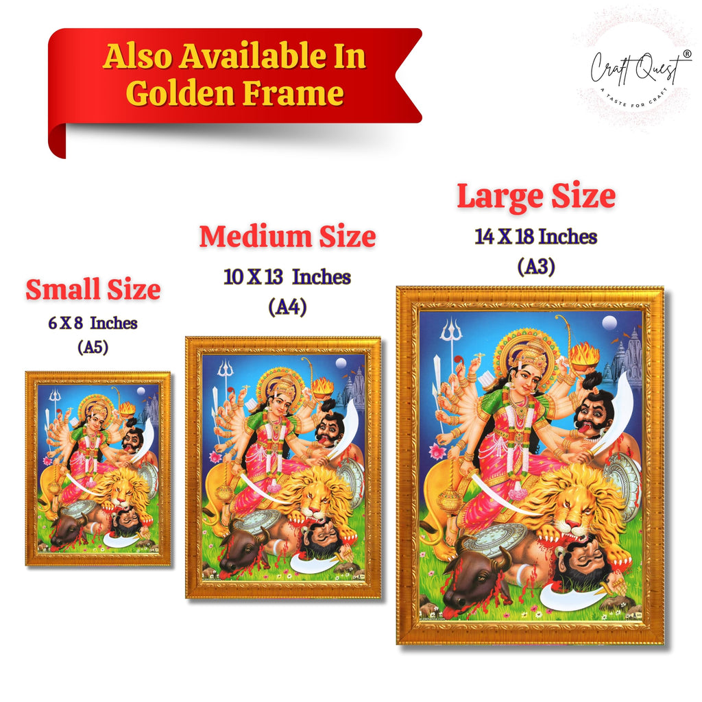 CRAFT QUEST Durga mata Mahishasura Mardini | Mahisasur Mardhini Durga Maa Wall Painting Framed, Religious Photo Frame With Acrylic Glass