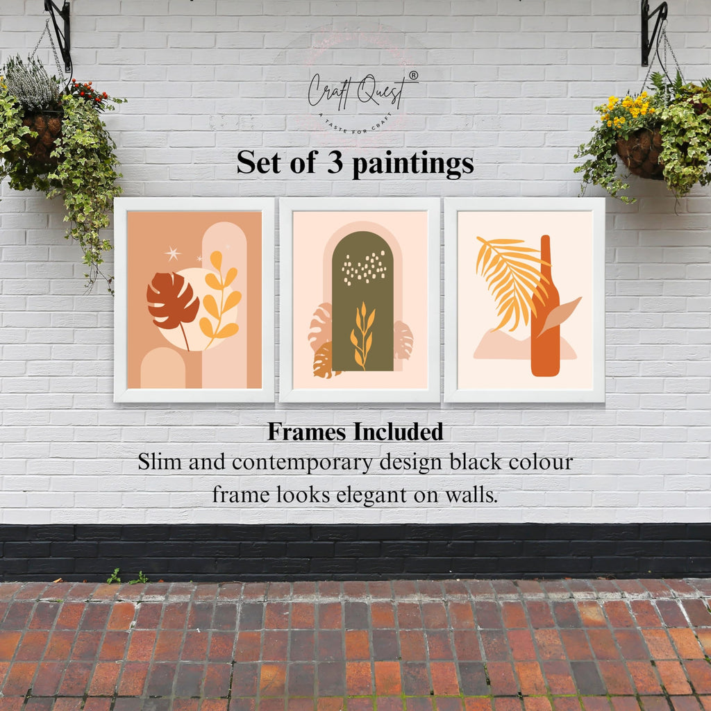 CRAFT QUEST Wall Art Decor Paintings | Set of 3 BOHO Wall Art Frames for Home Decoration | Ideal for Living Room, Offices & Bedrooms