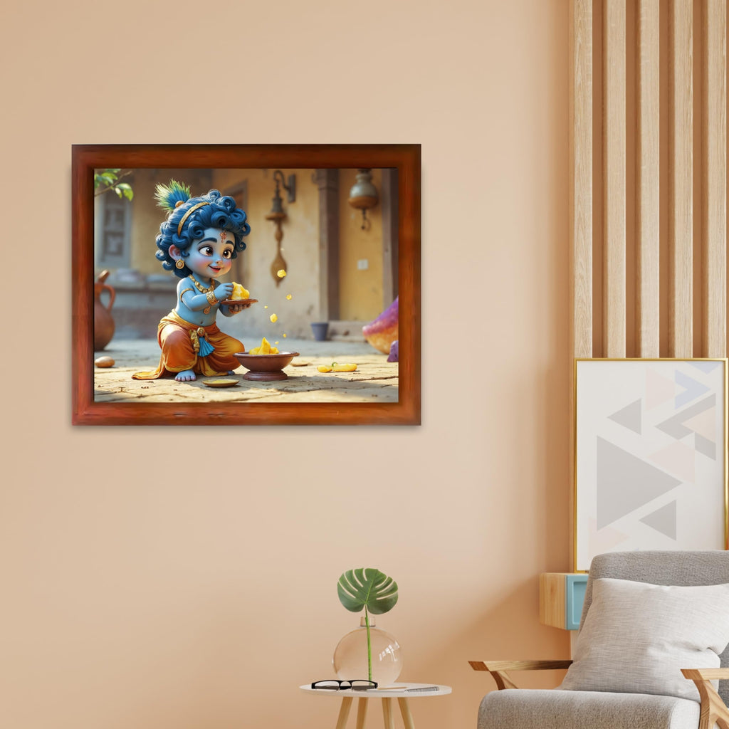 CRAFT QUEST Shri Bal Gopal Painting | Baby Krishna Photo Frame | Krishna Photo Frames for Walls, Home, Living Room and Home Décor