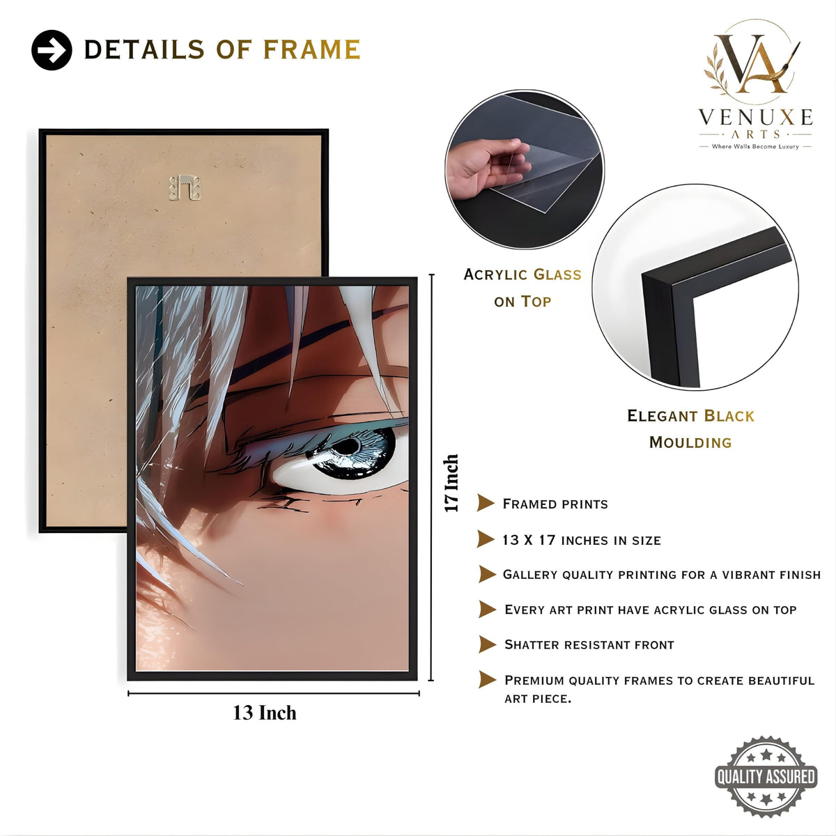 VENUXE ARTS Set Of 3 Anime Characters Wall Framed |Anime Characters Framed Poster for Living Room Bedroom Gaming Room Studio Wall Decor