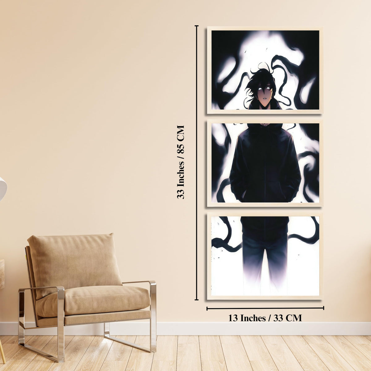 VENUXE ARTS Set Of 3 Anime Characters Wall Framed |Anime Characters Framed Poster for Living Room Bedroom Gaming Room Studio Wall Decor