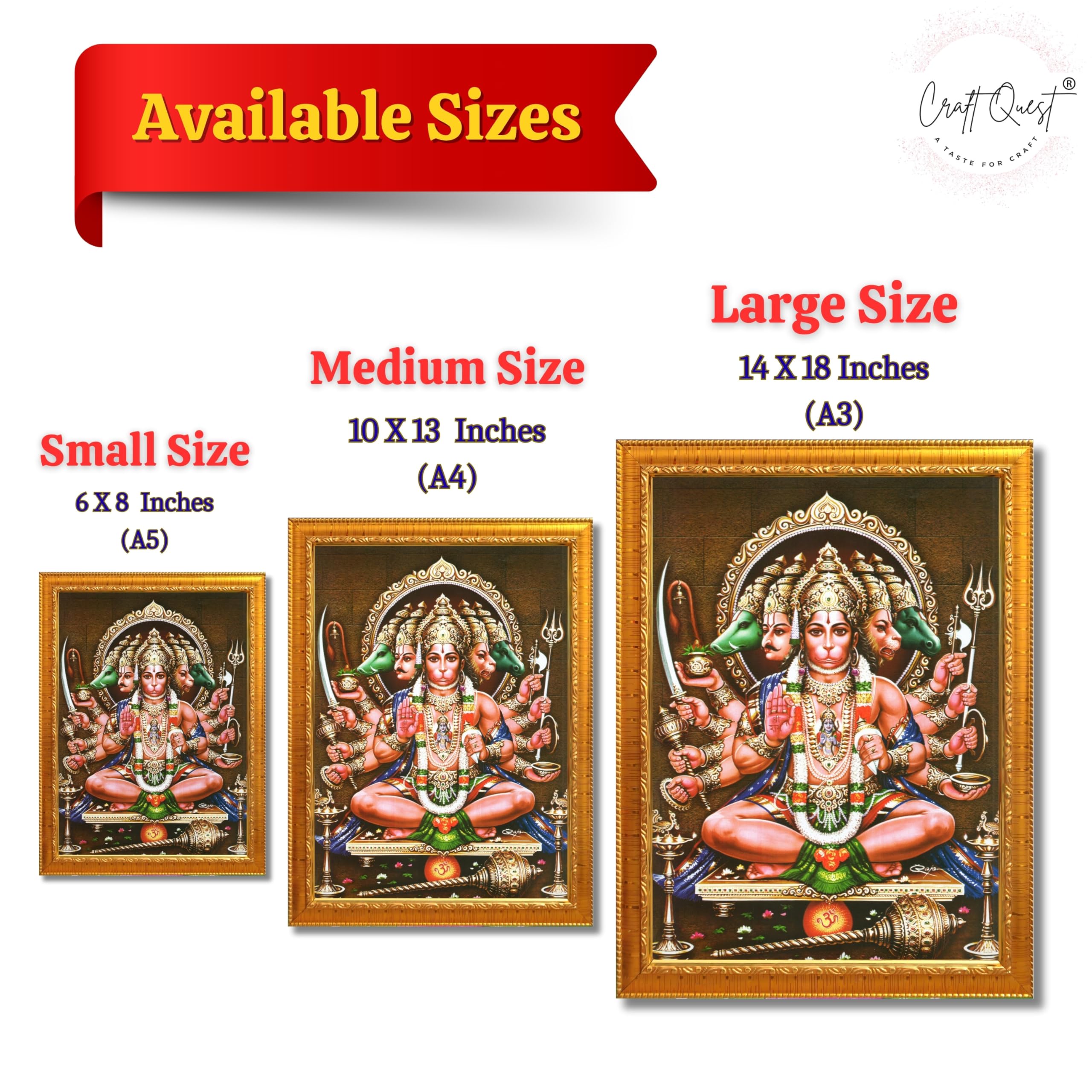 CRAFT QUEST Lord Hanuman Ji Hanumanji Jai Bajrangbali Bajrang Photo Frame For Home Décor, Temple, Pooja Room, Wall, Gift Items