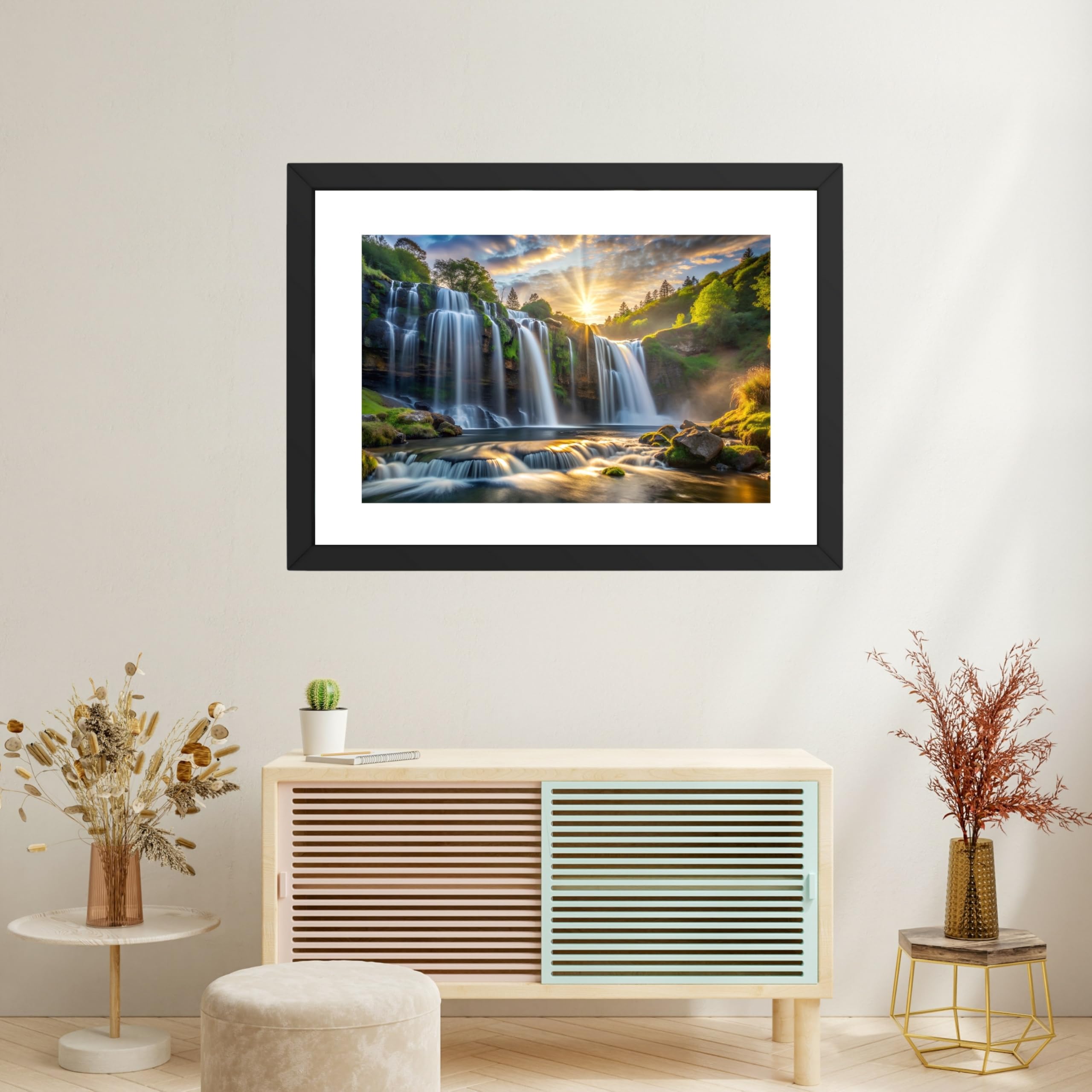 CRAFT QUEST Vastu Waterfall Landscape Scenery Photo Frame With Acrylic Sheet | Living Room, Bedroom | Home Decoration | Best Gifting Option