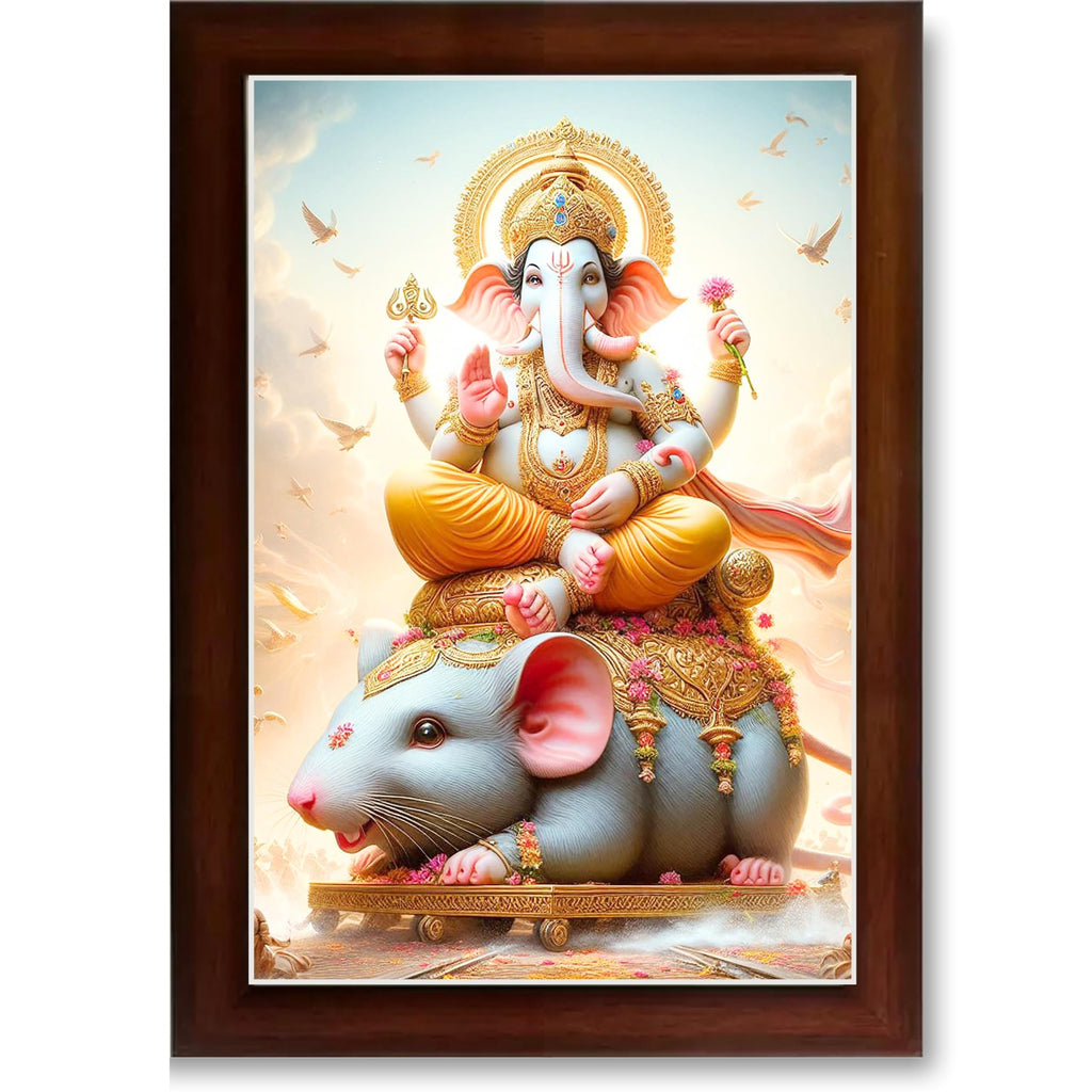 CRAFT QUEST God Ganpati ji Photo Frame Wall Decor Mandir Pooja Poster Religious Painting Divine Hindu Temple Decoration Spiritual Blessings Home Office Gift