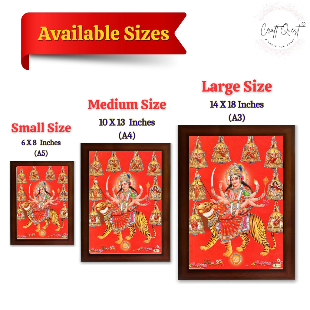 CRAFT QUEST Goddess Navdurga Durga Devi Wall Painting Framed Home and Pooja Décor Item