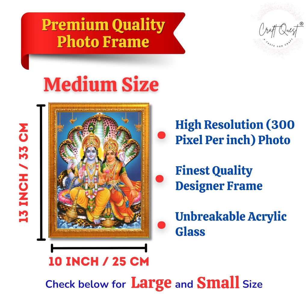 CRAFT QUEST Laxmi Narayan Laxmi Vishnu Dev Lakshmi Devi Ji Wall Painting Framed Home Decor, Religious Photo Frame