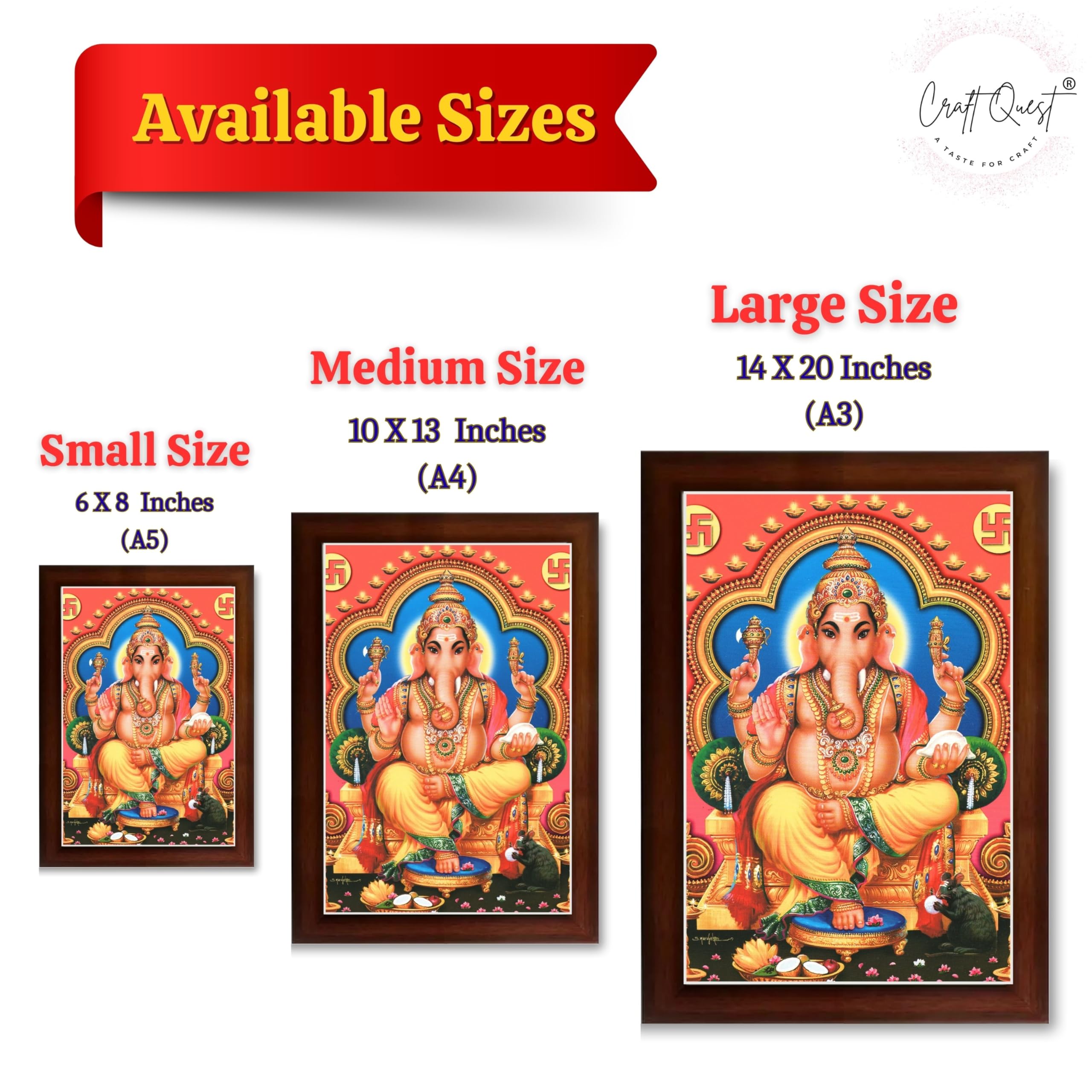 CRAFT QUEST Lord Ganpati Modern Wall Art Painting With Frame, Home and Office Decor